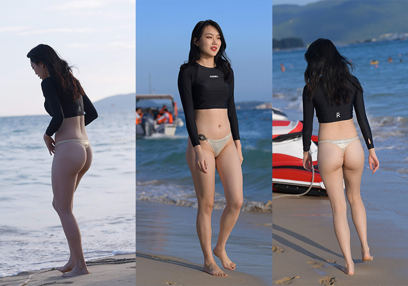 1054、[街拍]M964.海边的金色比基尼美女[图片6.16G]